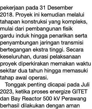 pekerjaan pada 31 Desember 2018. Proyek ini kemudian melalui tahapan konstruksi yang kompleks, mulai dari pembangunan...