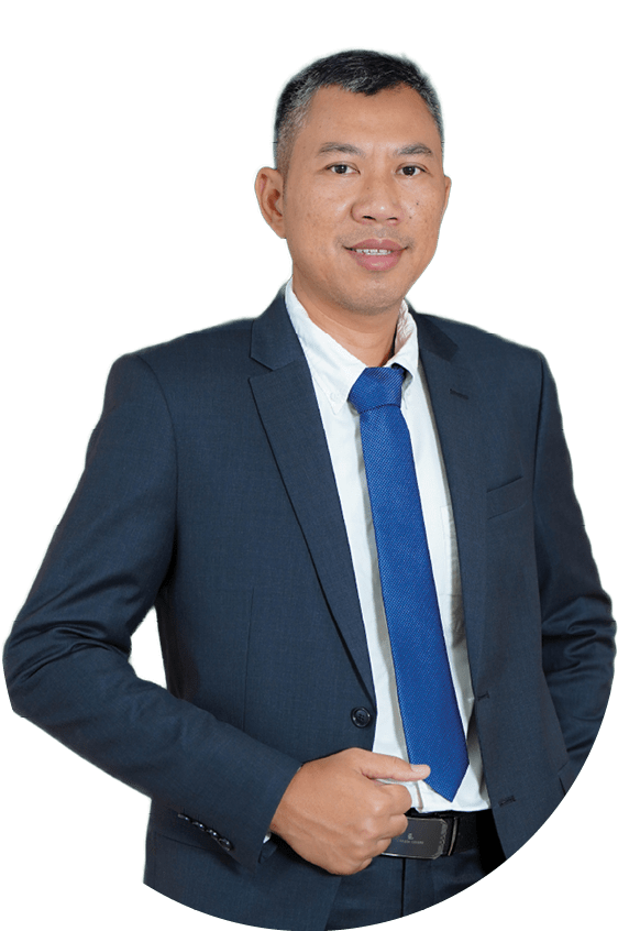 A man wearing a suit and tie stands in front of a black background. AI generated content