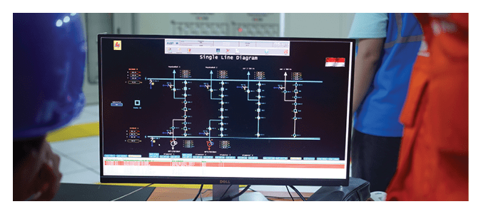 Three men are looking at a computer screen with a large monitor. AI generated content