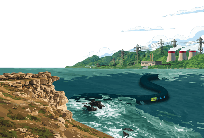 A cartoon image of a boat in the ocean with a large black rock in the foreground. AI generated content