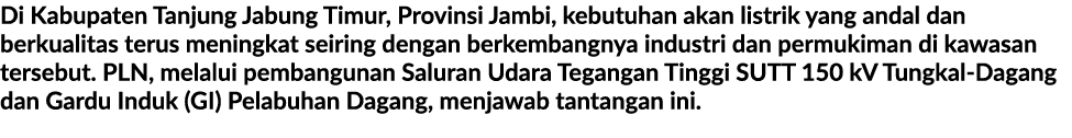 Di Kabupaten Tanjung Jabung Timur, Provinsi Jambi, kebutuhan akan listrik yang andal dan berkualitas terus meningkat ...