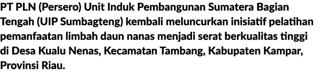 PT PLN (Persero) Unit Induk Pembangunan Sumatera Bagian Tengah (UIP Sumbagteng) kembali meluncurkan inisiatif pelatih...